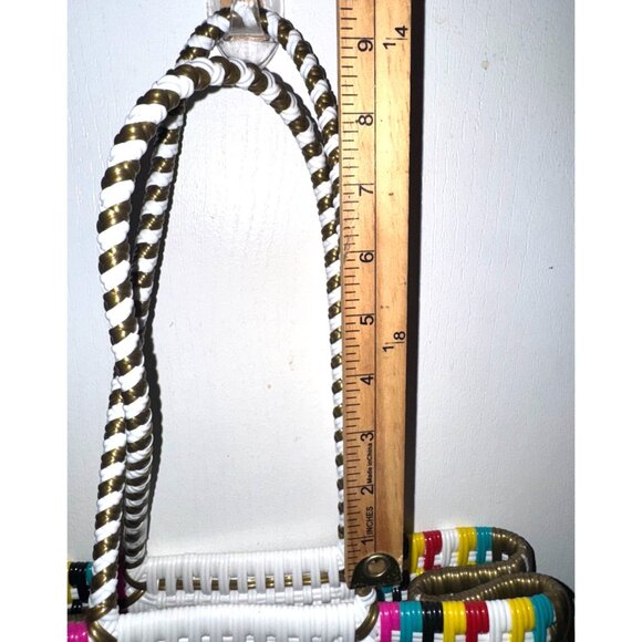 Handwoven Tote Bag With Multicolor Stripes & Button Closure - Picture 7 of 7